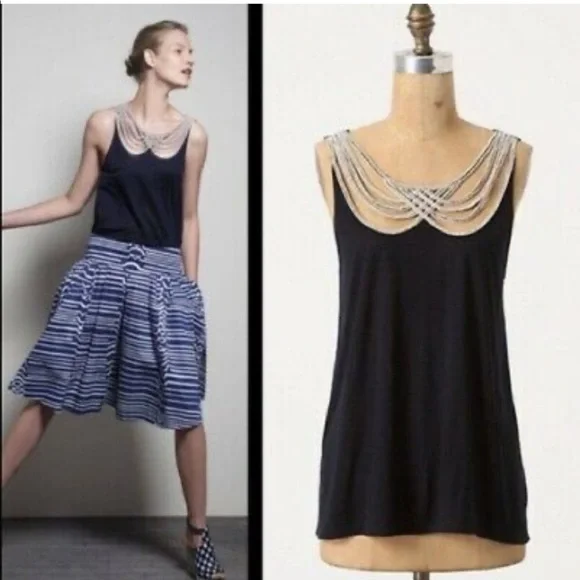 ANTHROPOLOGY LEIFNOTES Braided Rope Neckline Tank Top Cami - Picture 3 of 9